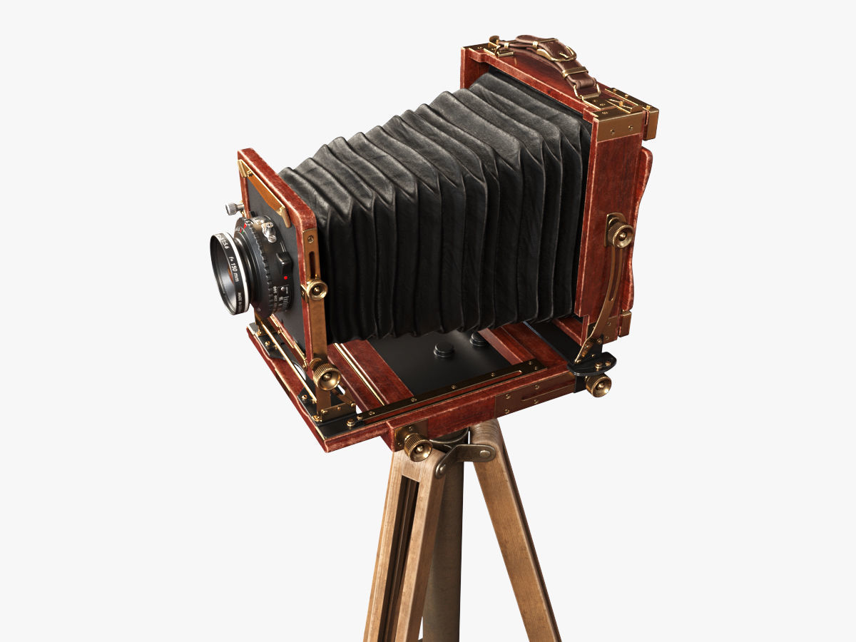 Vintage Wista Field Camera on a Tripod 3D model_3