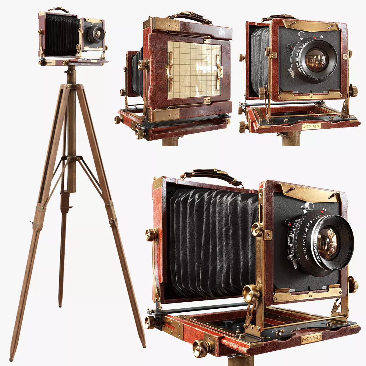 Vintage Wista Field Camera on a Tripod 3D model_0