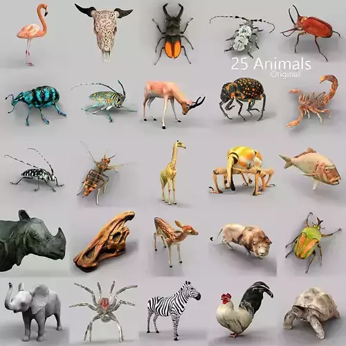 25 Animals - Original Low-poly 3D model