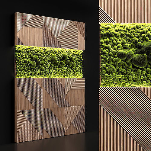 Wooden panels and stabilized moss 3D model