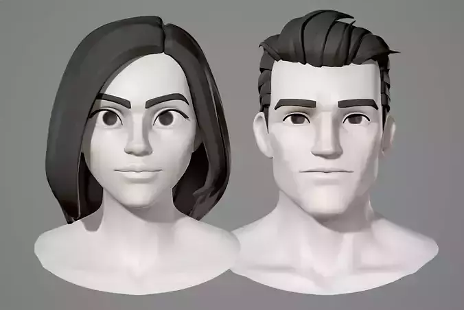 Male and female cartoon characters base mesh 3D model