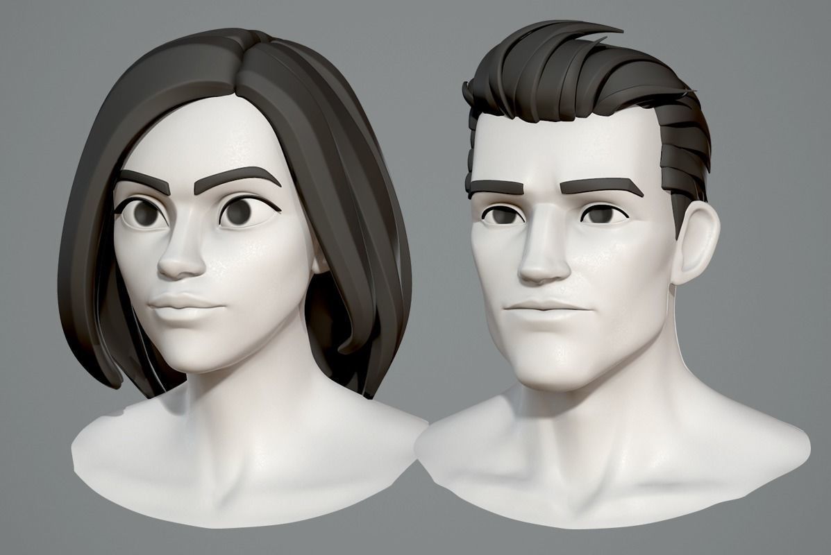 Male and female cartoon characters base mesh 3D model_3