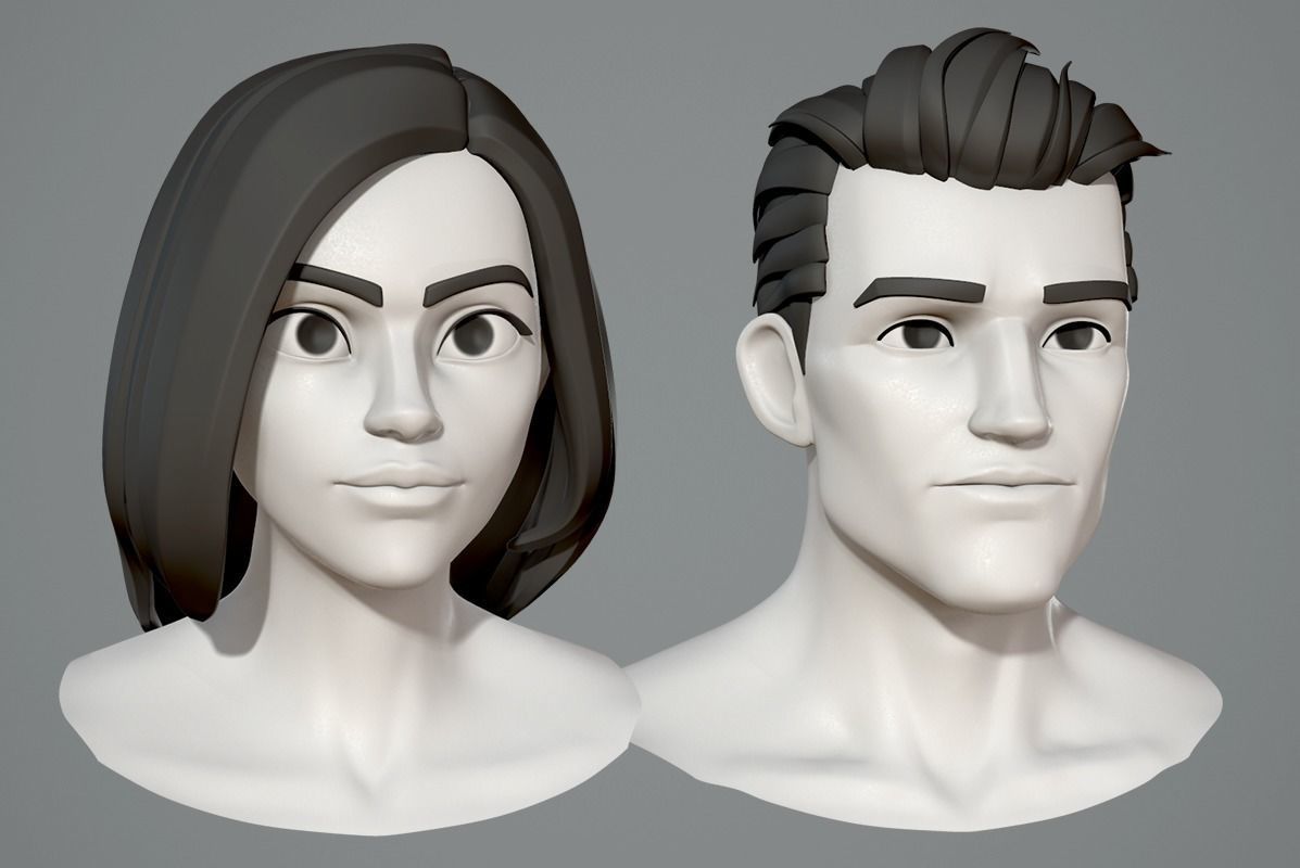 Male and female cartoon characters base mesh 3D model_4
