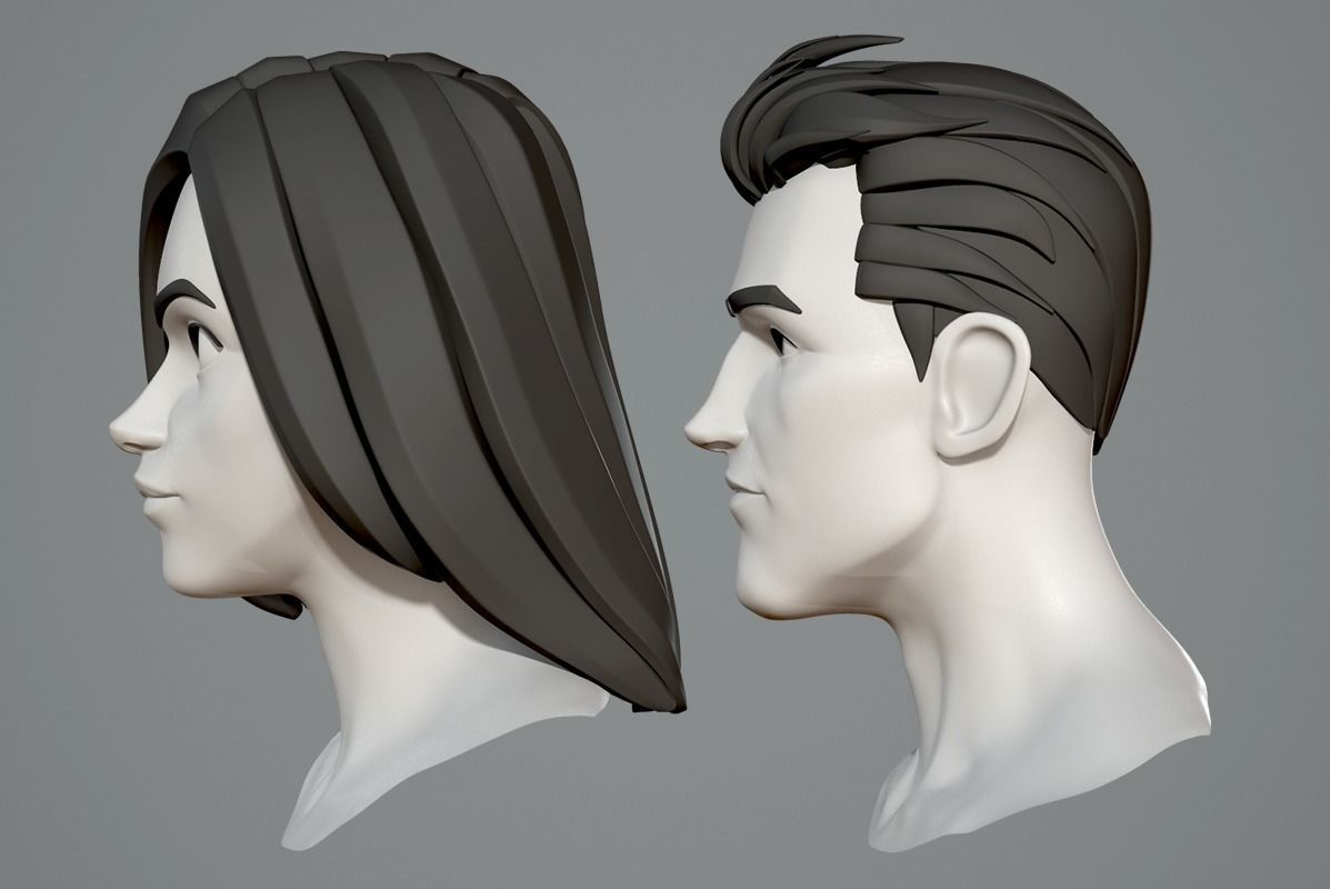 Male and female cartoon characters base mesh 3D model_5