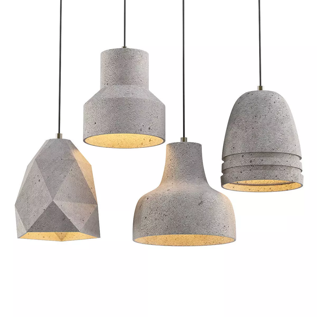 Untitled four concrete pendant lights hanging 3D model