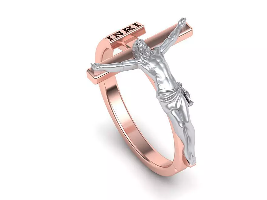 Jesus Cross ring printabe 3dmodel Two tone ring 3D print model_0