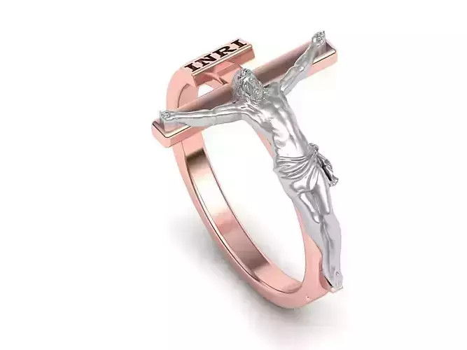 Jesus Cross ring printabe 3dmodel Two tone ring 3D print model
