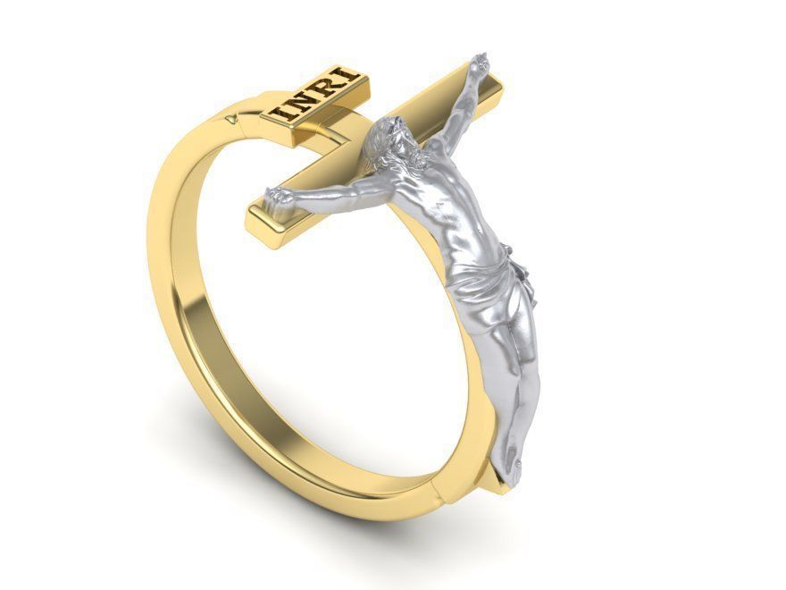Jesus Cross ring printabe 3dmodel Two tone ring 3D print model_12