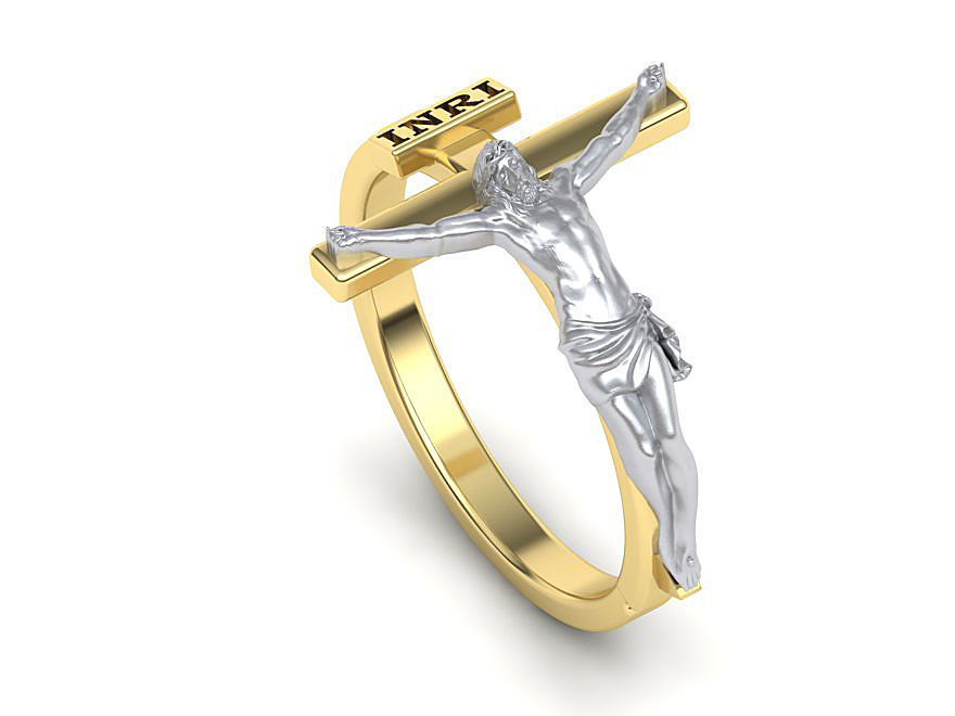 Jesus Cross ring printabe 3dmodel Two tone ring 3D print model_1