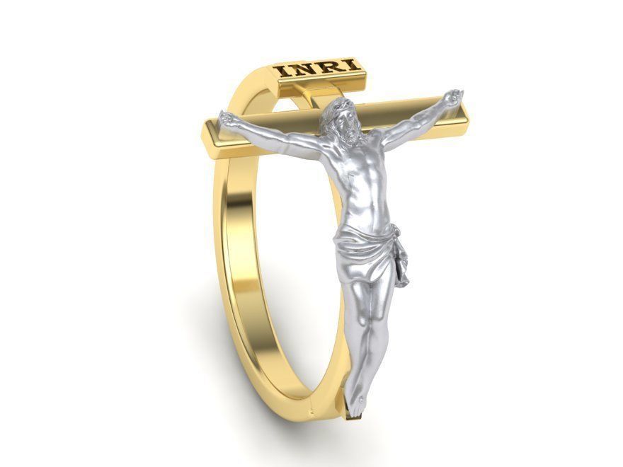 Jesus Cross ring printabe 3dmodel Two tone ring 3D print model_15