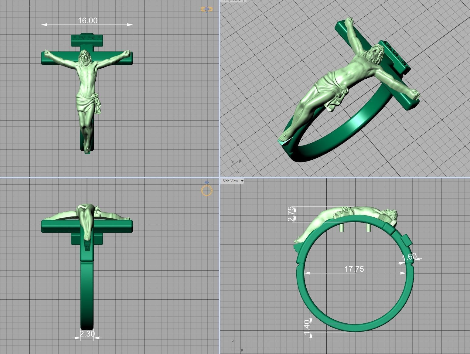 Jesus Cross ring printabe 3dmodel Two tone ring 3D print model_3