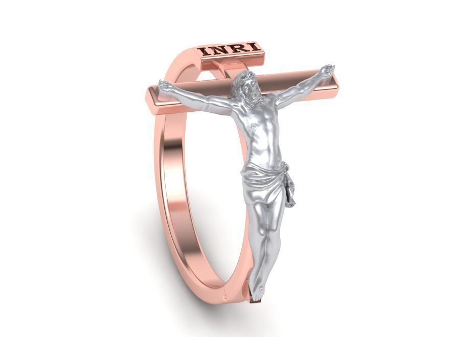Jesus Cross ring printabe 3dmodel Two tone ring 3D print model_14