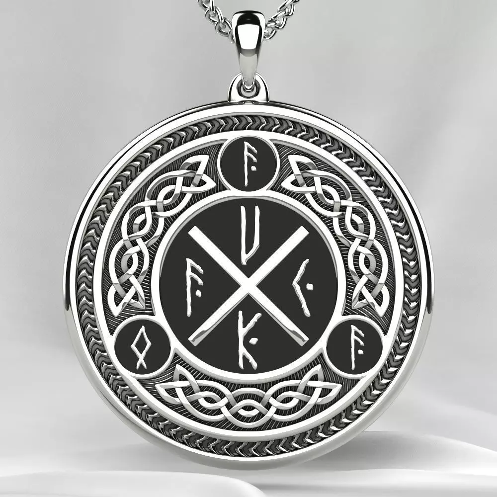 Silver Pendant with Ancient Runes 3D print model_0