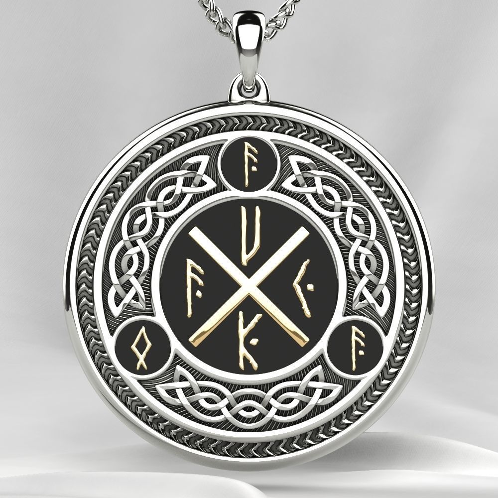 Silver Pendant with Ancient Runes 3D print model_2
