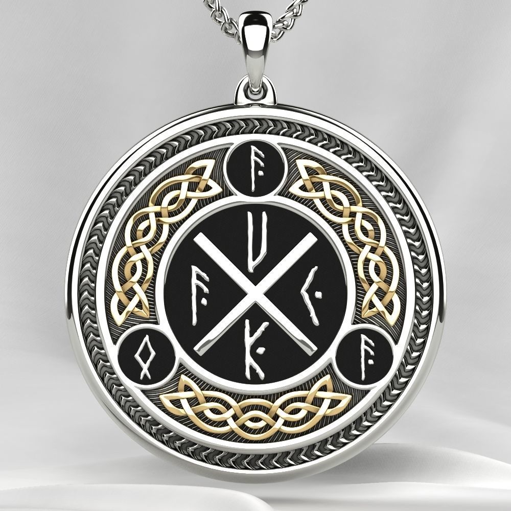 Silver Pendant with Ancient Runes 3D print model_6