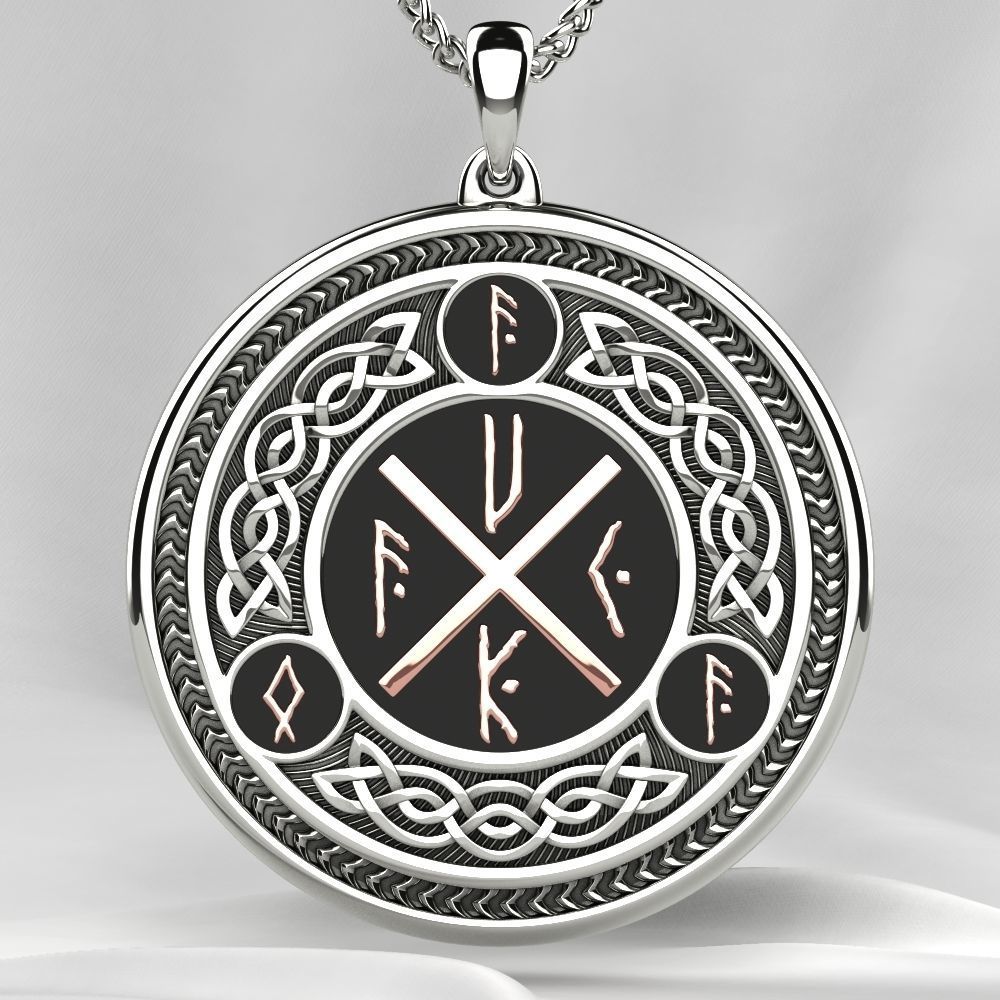 Silver Pendant with Ancient Runes 3D print model_3