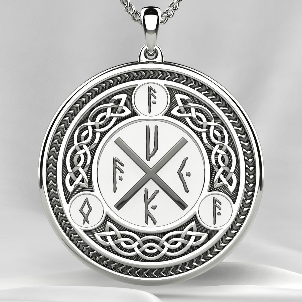 Silver Pendant with Ancient Runes 3D print model_5