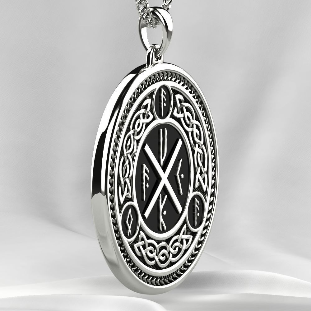 Silver Pendant with Ancient Runes 3D print model_8