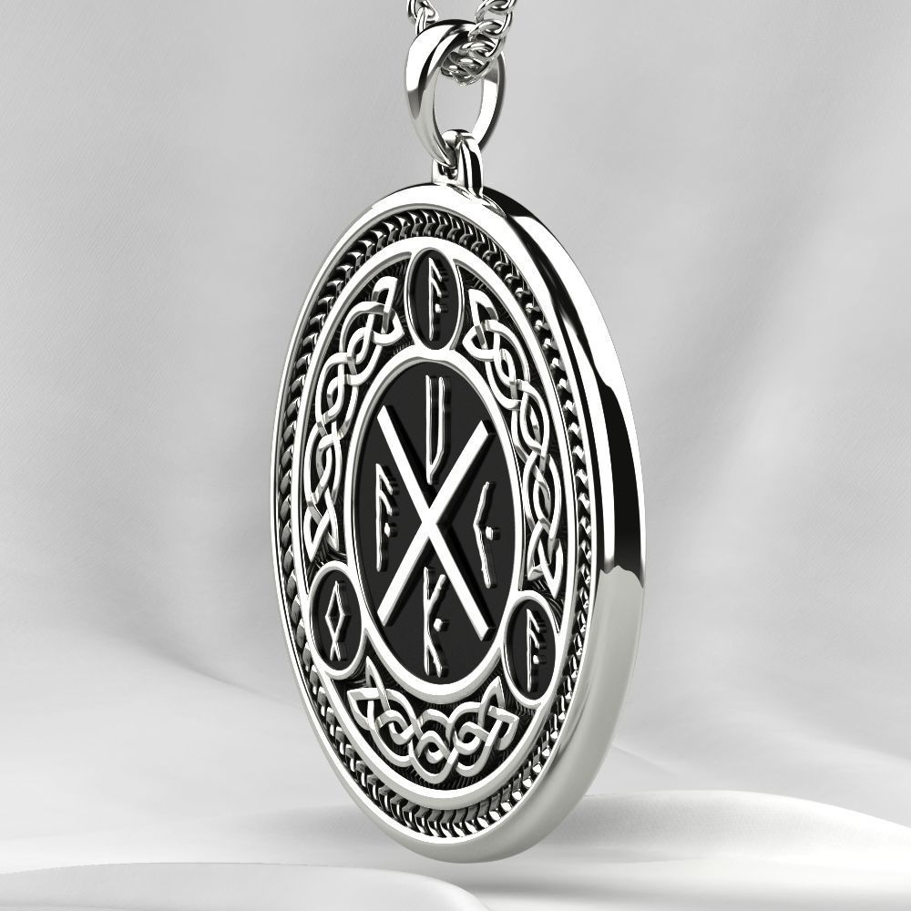 Silver Pendant with Ancient Runes 3D print model_12