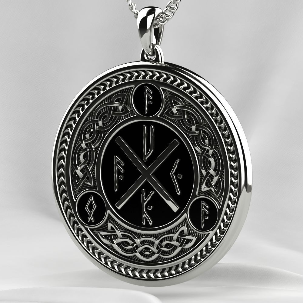 Silver Pendant with Ancient Runes 3D print model_11