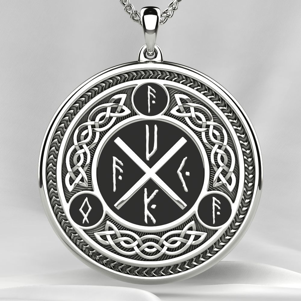 Silver Pendant with Ancient Runes 3D print model_10