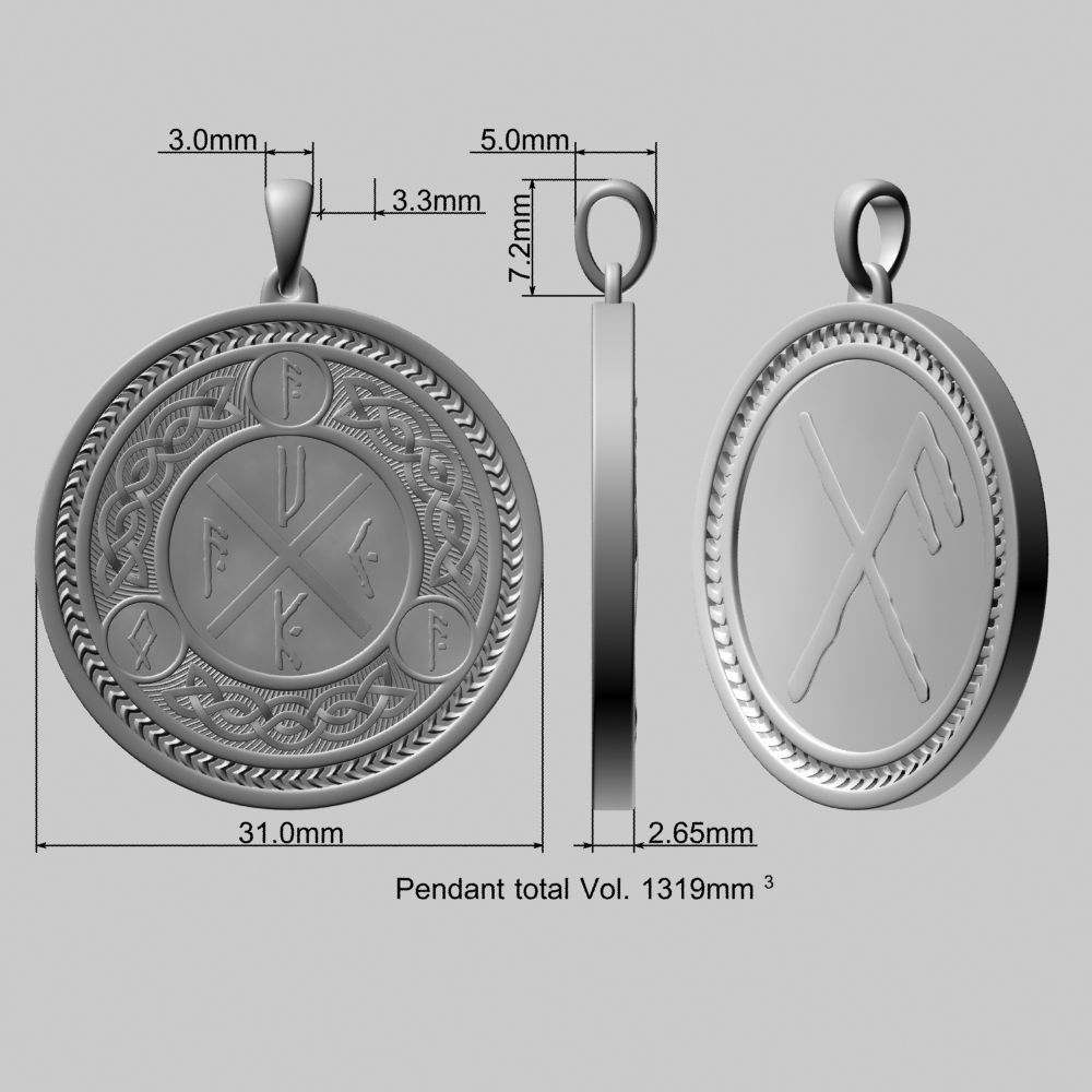 Silver Pendant with Ancient Runes 3D print model_15