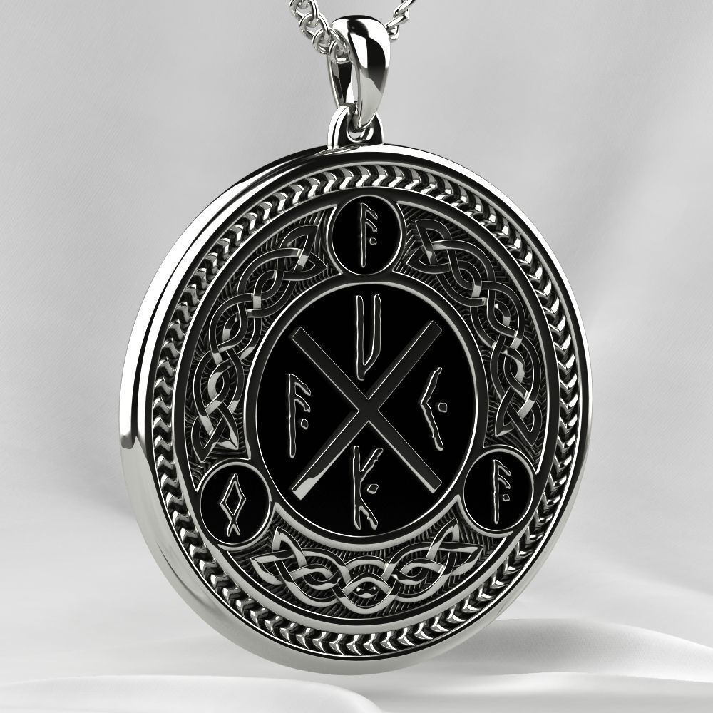 Silver Pendant with Ancient Runes 3D print model_9