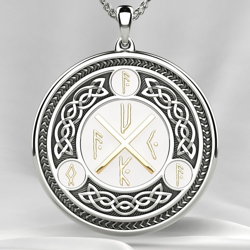 Silver Pendant with Ancient Runes 3D print model_4