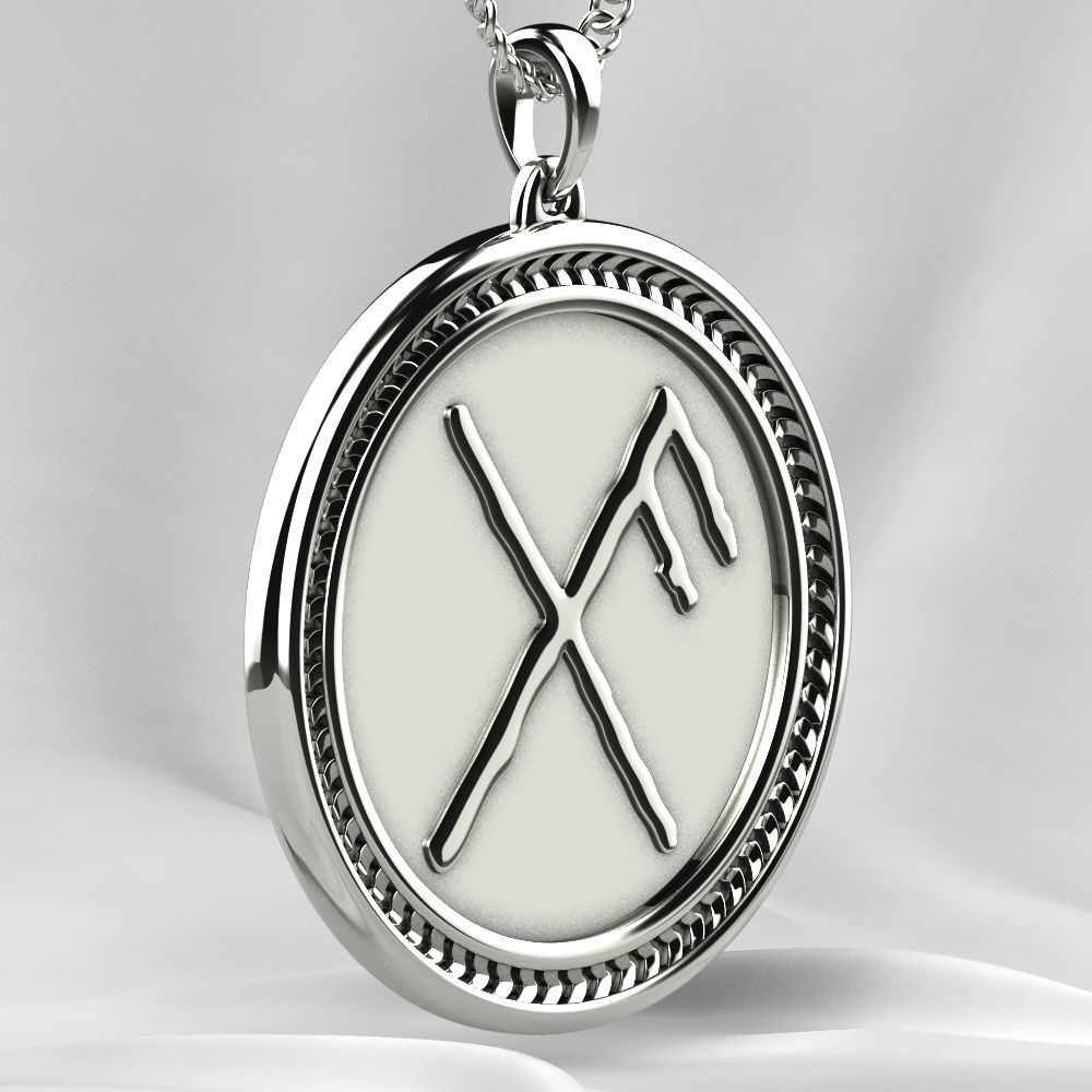 Silver Pendant with Ancient Runes 3D print model_14
