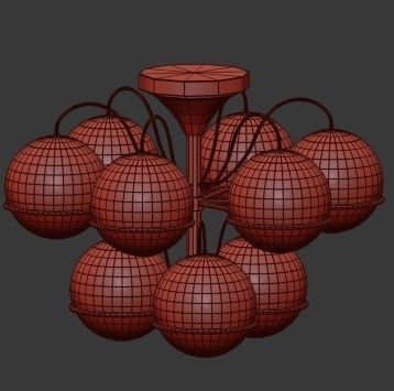 Untitled brass ceiling light with glass globes 3D model_1