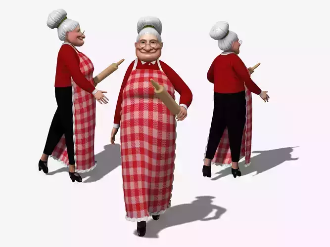Rigged Grandma Old Woman Character Low-poly 3D model