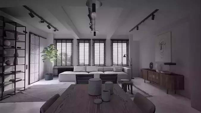 UE4 Realism Vintage Style Living Room DAY Scene in UE4 3D model