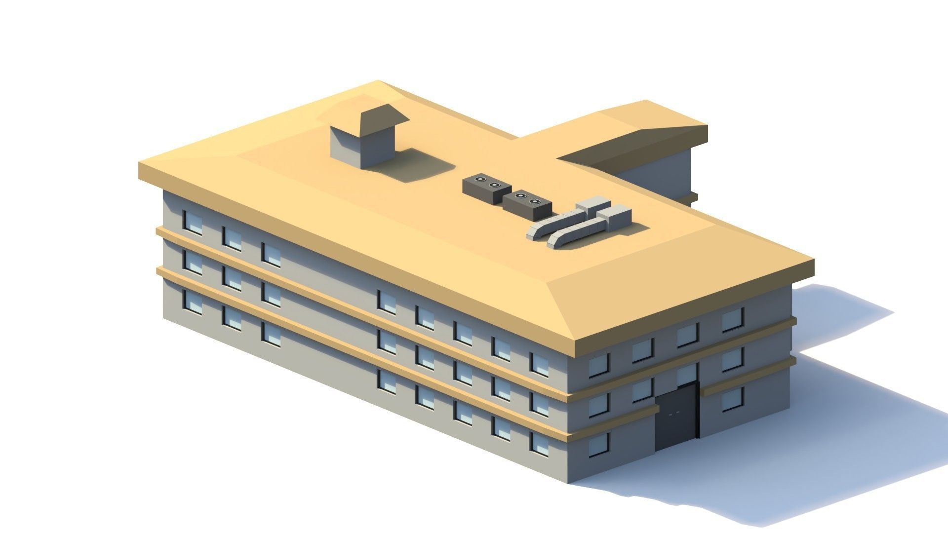 Low Poly Hotel Building Low-poly 3D model_2