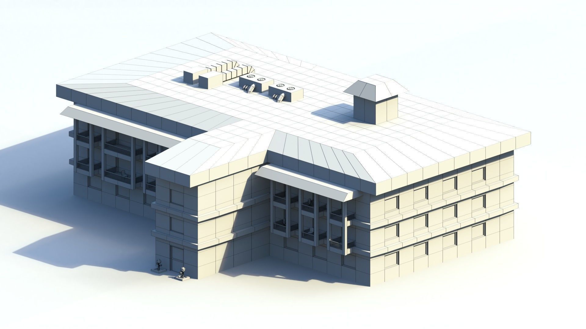 Low Poly Hotel Building Low-poly 3D model_6