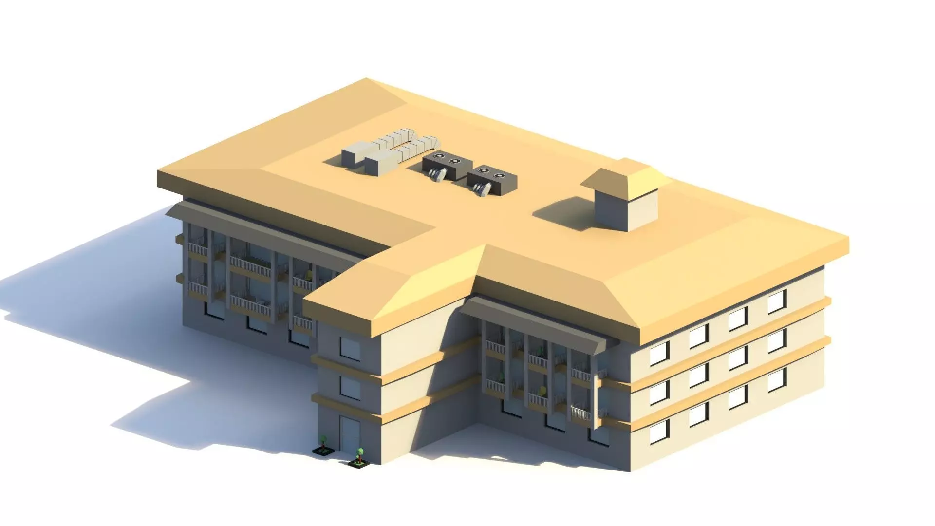 Low Poly Hotel Building Low-poly 3D model_0