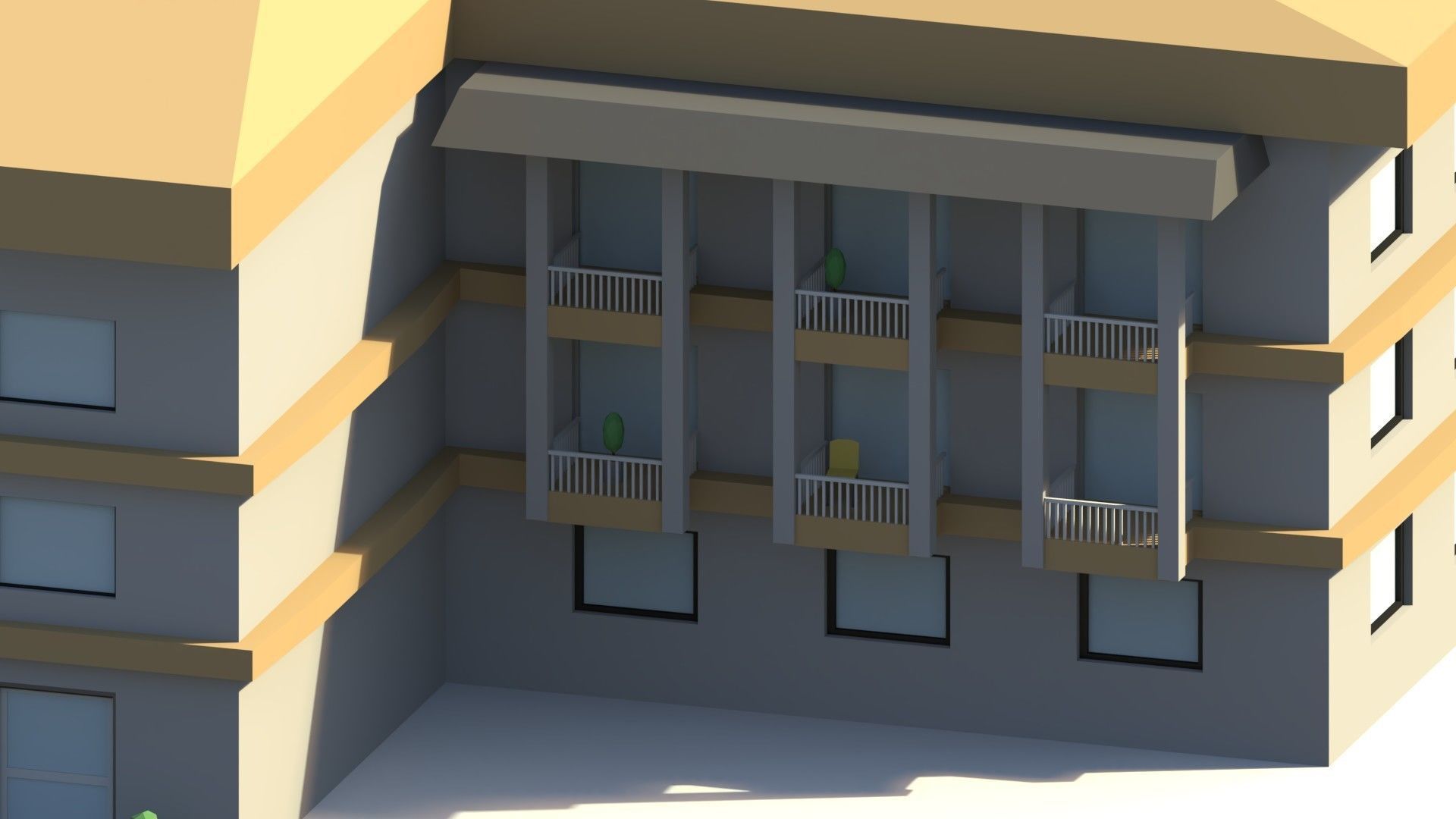 Low Poly Hotel Building Low-poly 3D model_4