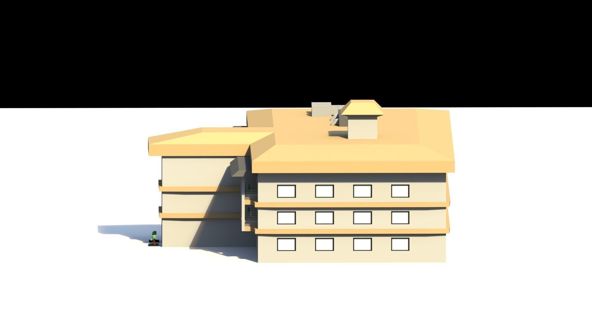 Low Poly Hotel Building Low-poly 3D model_3