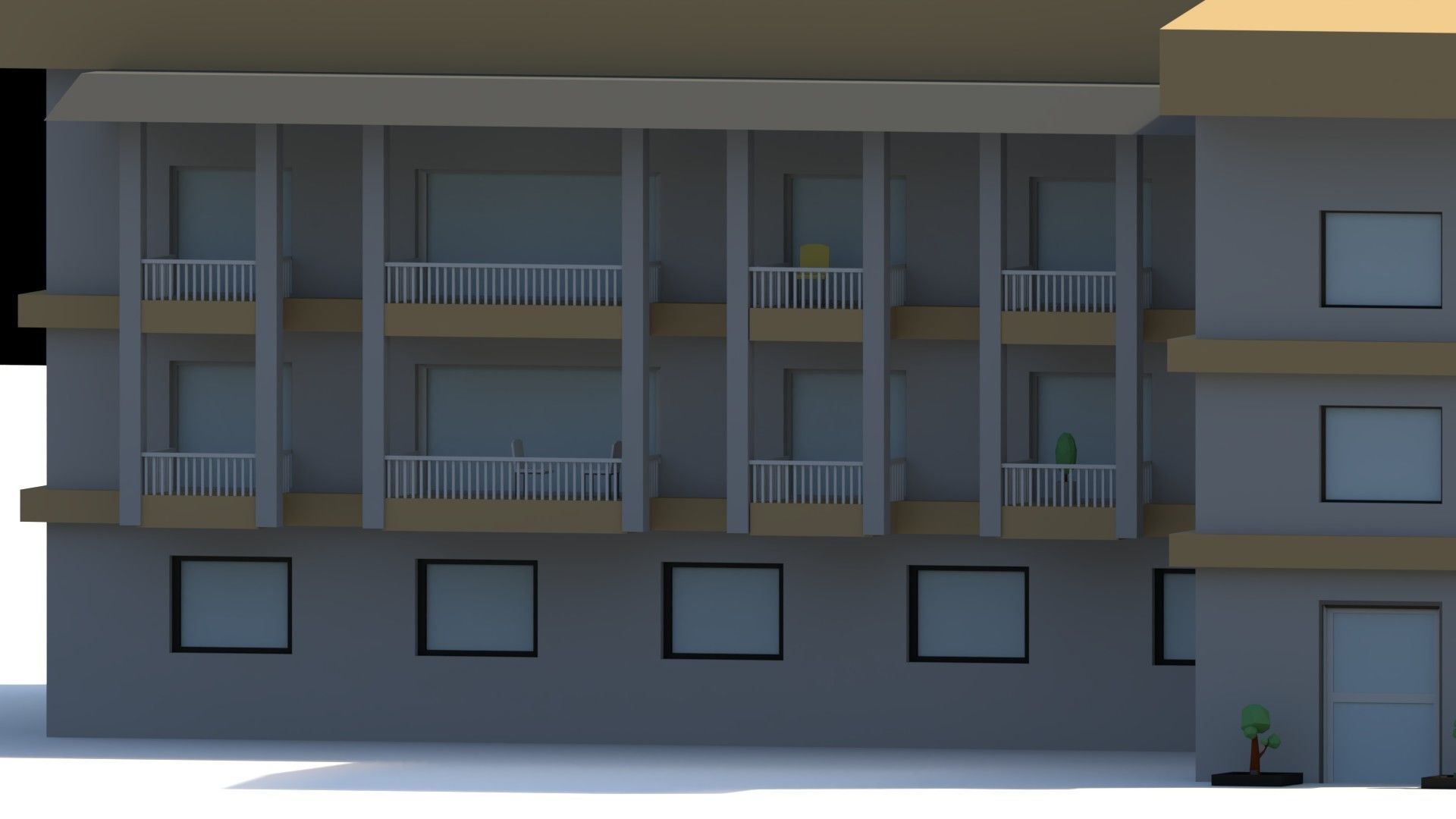 Low Poly Hotel Building Low-poly 3D model_5