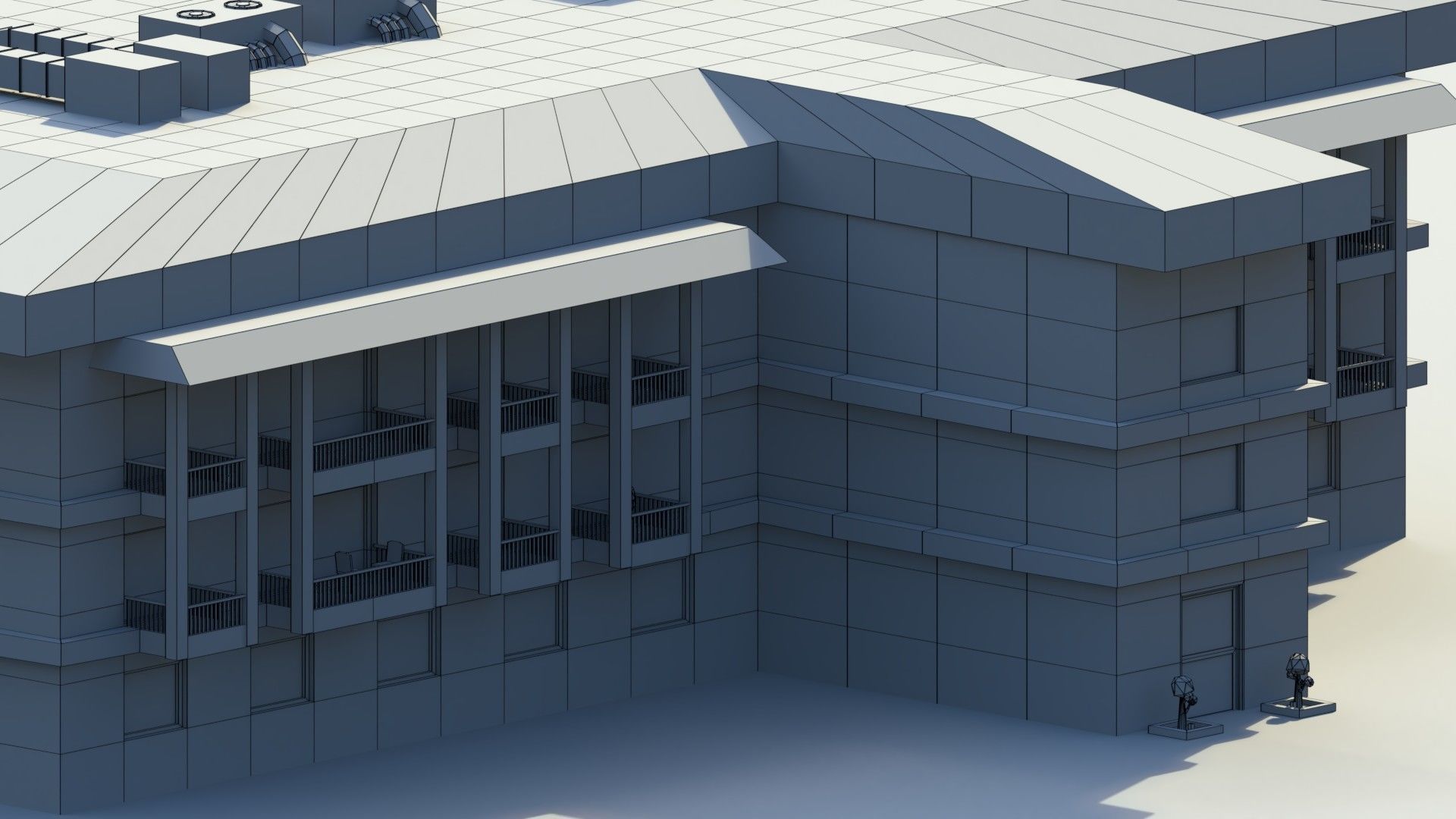 Low Poly Hotel Building Low-poly 3D model_9