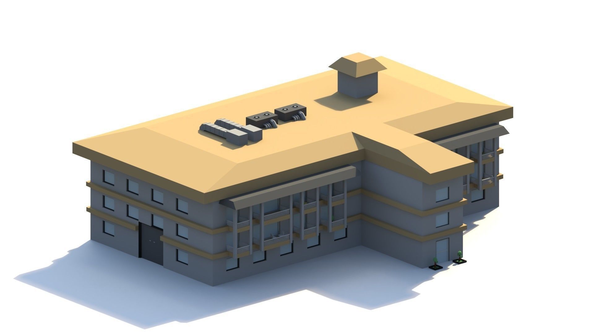 Low Poly Hotel Building Low-poly 3D model_1