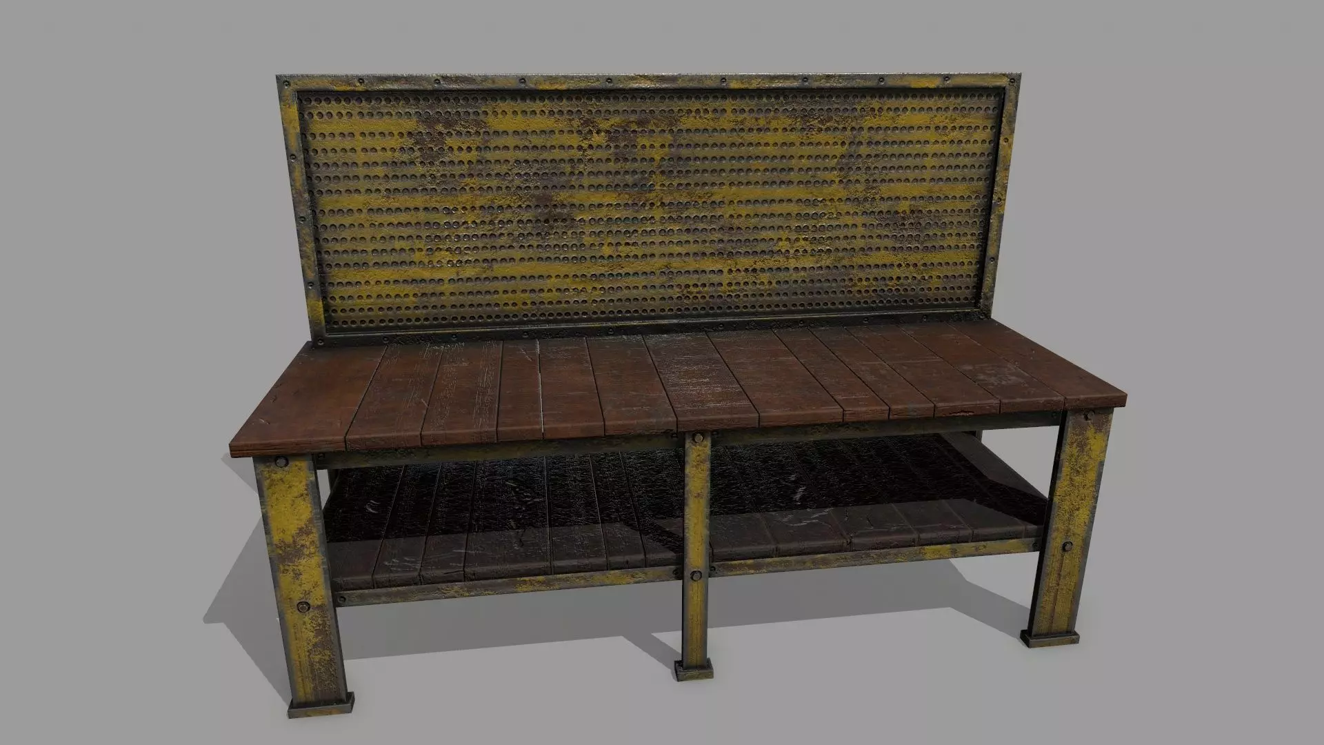 workbench bench made of wood and metal Low-poly 3D model