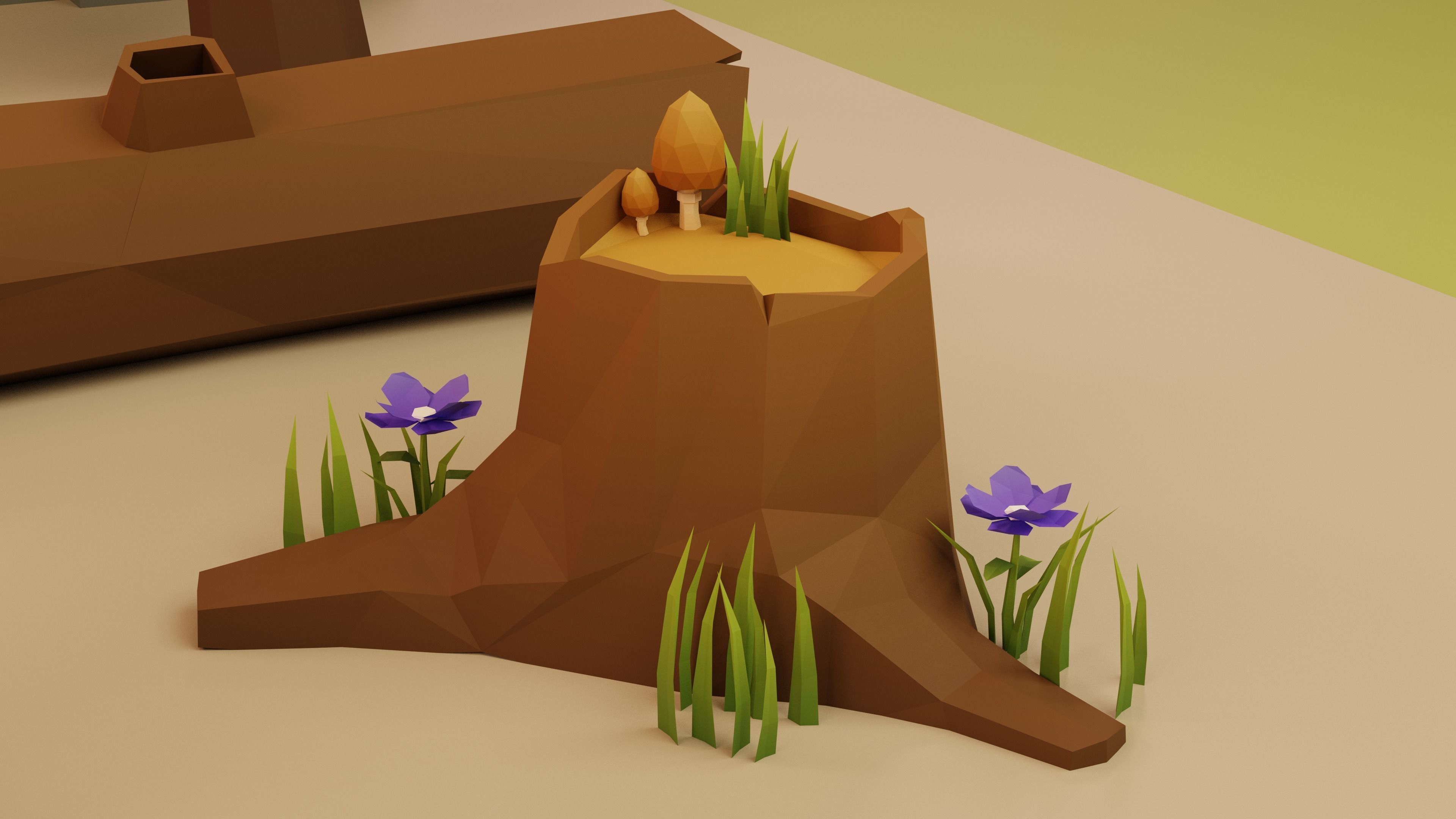 Low Poly Cartoon Trees Grass Plants and Rocks Low-poly 3D model_6