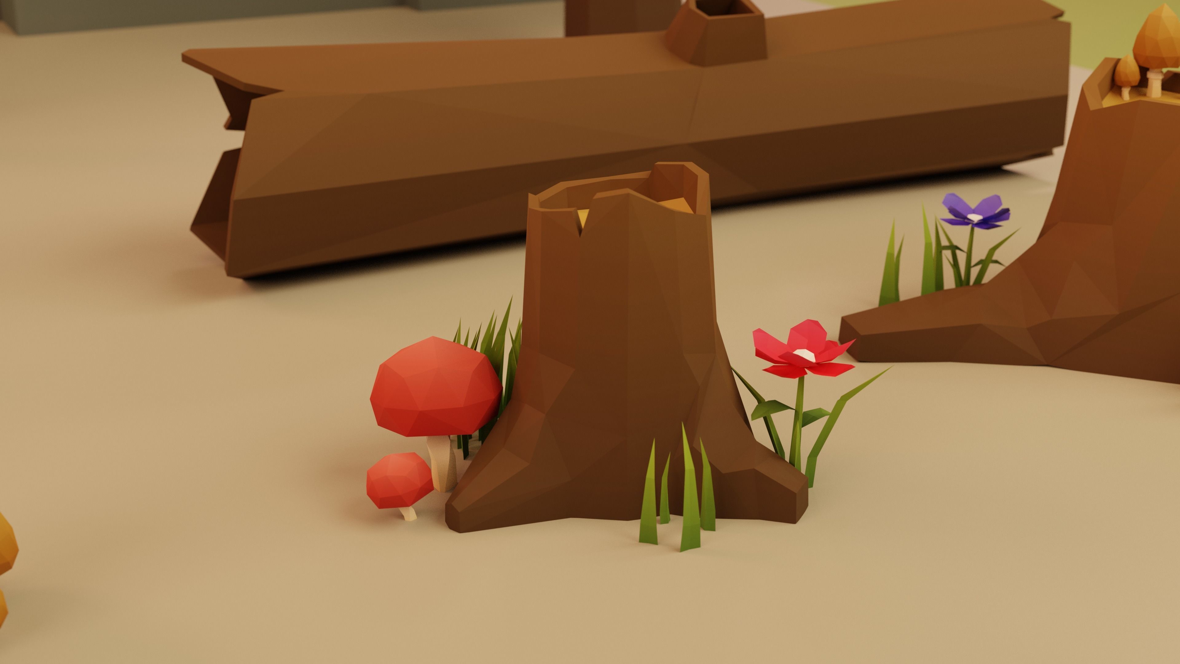 Low Poly Cartoon Trees Grass Plants and Rocks Low-poly 3D model_5