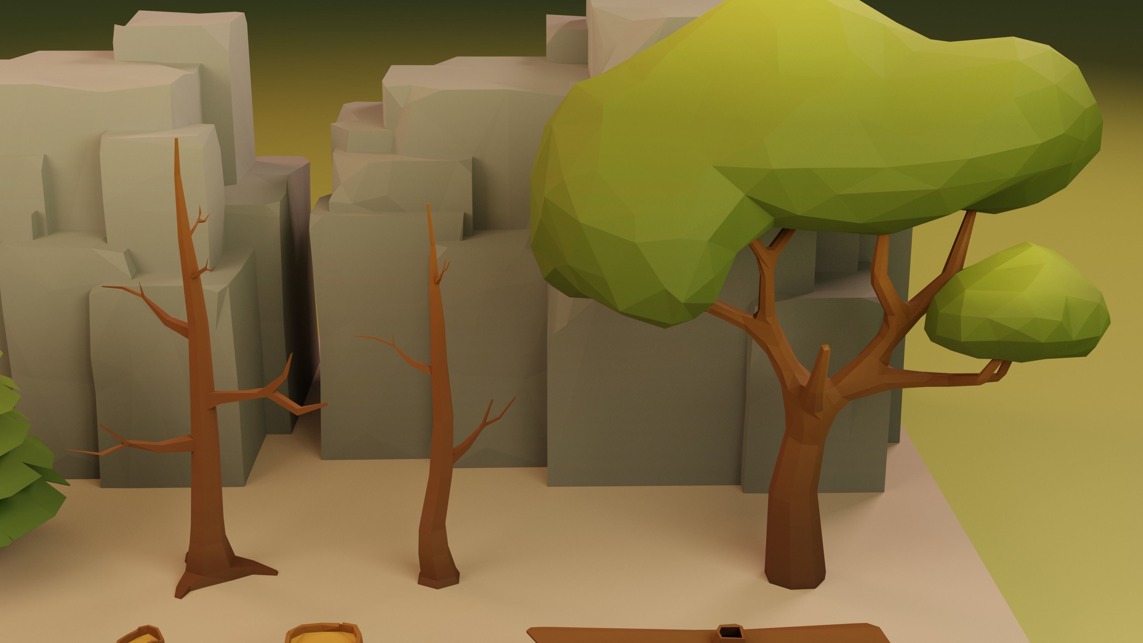 Low Poly Cartoon Trees Grass Plants and Rocks Low-poly 3D model_10