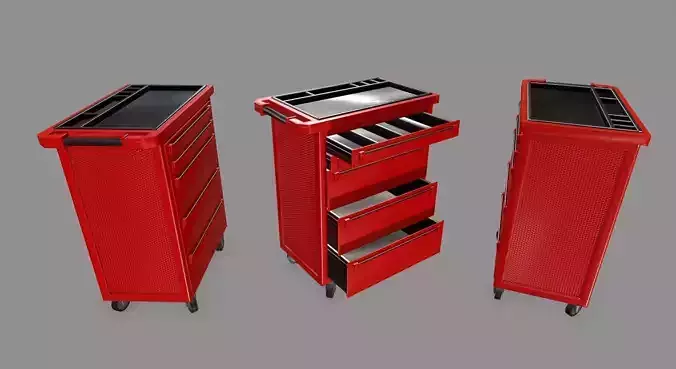 Cupboard tool cart on wheels Low-poly 3D model