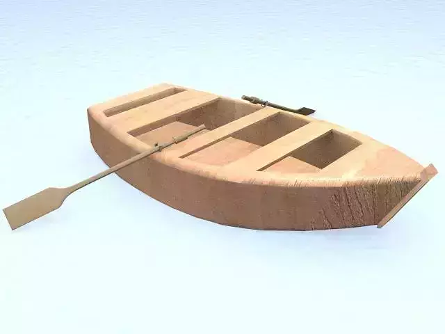 The Boat wooden with paddle Low-poly 3D model