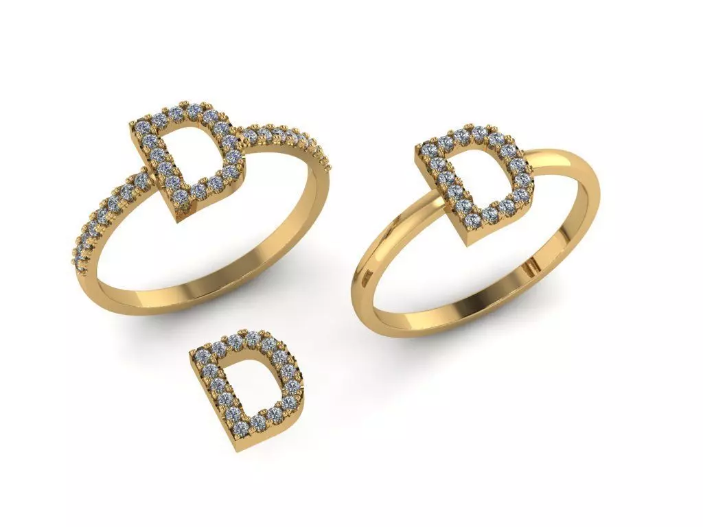 Alphabet letter ring D 3D print model_0