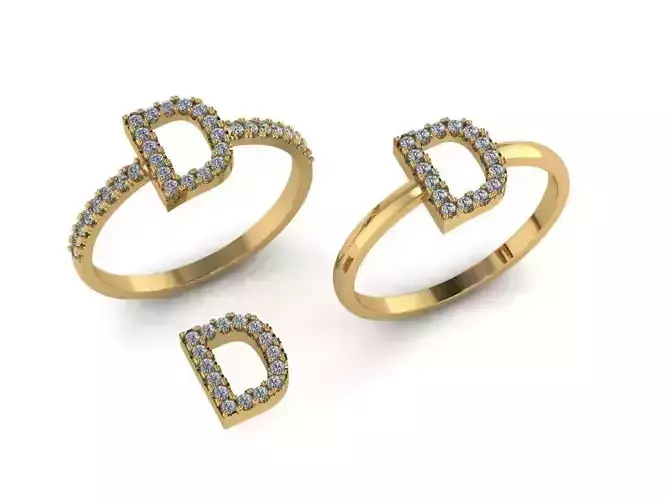 Alphabet letter ring D 3D print model