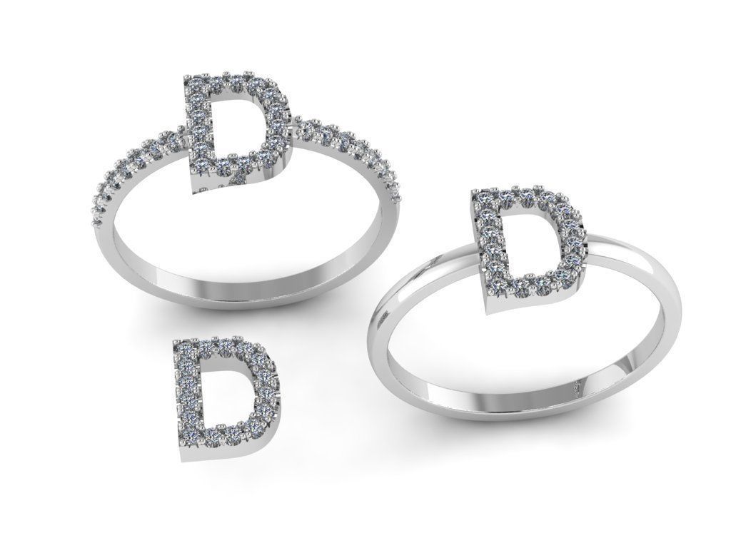 Alphabet letter ring D 3D print model_11