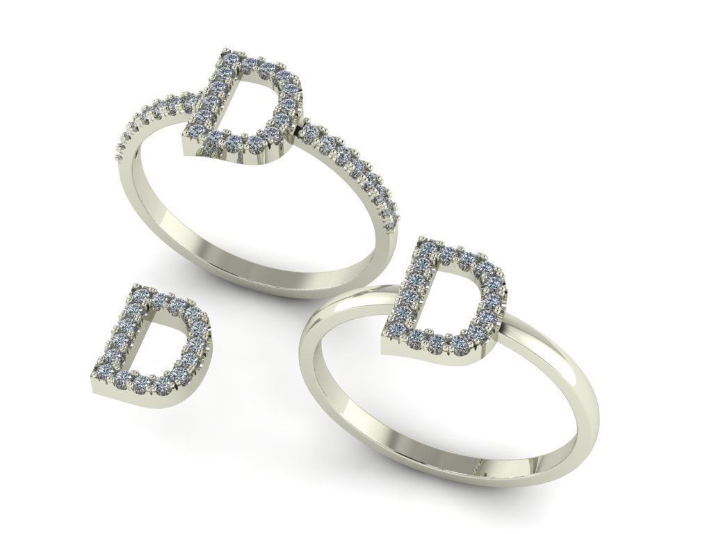 Alphabet letter ring D 3D print model_6